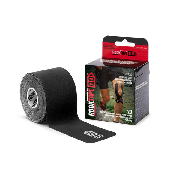 Rocktape - Rocktape Go - Extra Sticky Pre-Cut Kinesiology Tape - Black - 10 Inch Strips