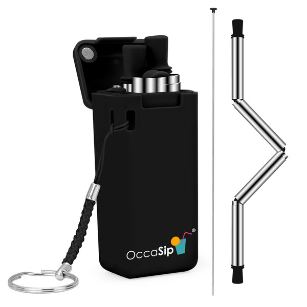 OccaSip® Foldable Stainless Steel Reusable Metal Straws in Black