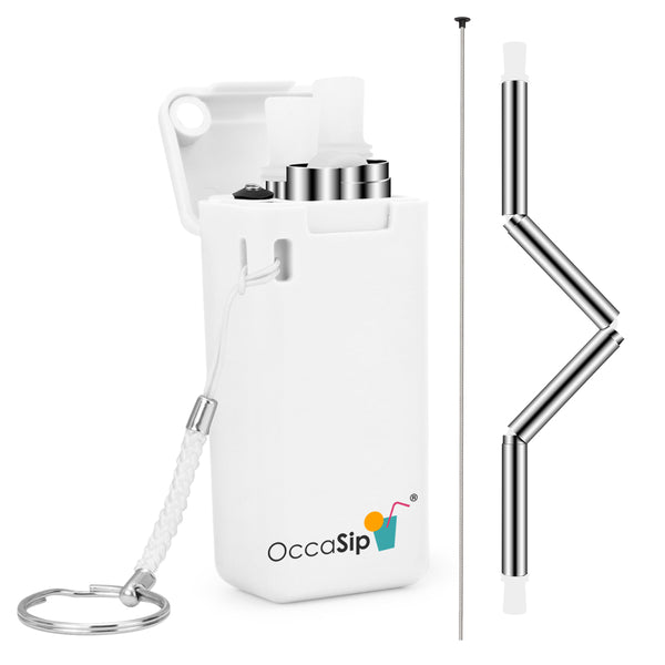 OccaSip® Foldable Stainless Steel Reusable Metal Straws in White