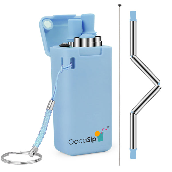 OccaSip® Foldable Stainless Steel Reusable Metal Straws in Blue