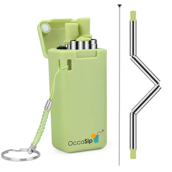 OccaSip® Foldable Stainless Steel Reusable Metal Straws in Green