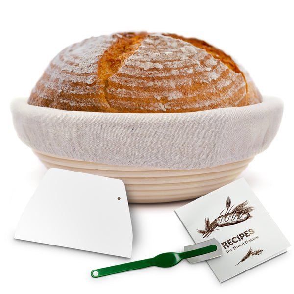 OccaBake Banneton Bread Proofing Basket 10" Round for Bread and Dough Proofing Rising Rattan Bowl